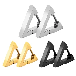 Geometric Triangles Stainless Steel Earrings Unisex Punk Hoop Earrings  for Women Men Piercing Push-Back Ear Plug Jewelry