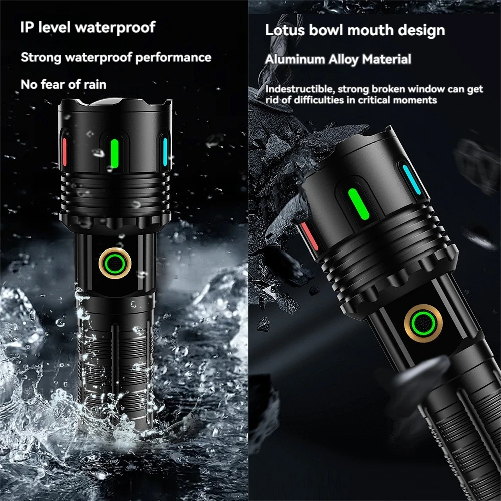 High Power LED Flashlight USB Rechargeable Long Shot Tactical Torch Strong Light Fluorescent Lantern Outdoor Super Bright Lamp