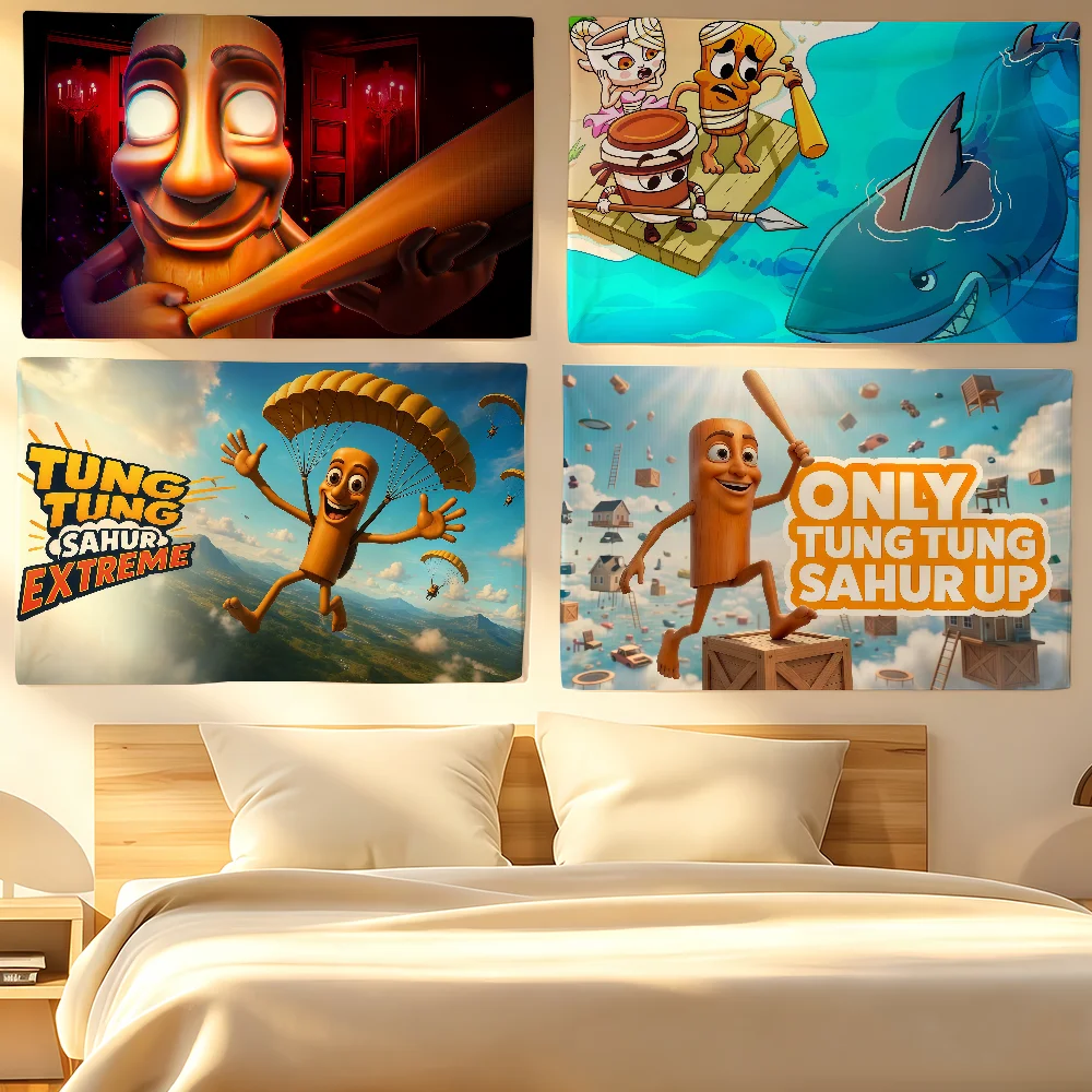 Tung Tung Tung Sahur Meme Flag Tapestries  For Classroom Dormitory Camping Picnic Party Cheering Home Indoor Outdoor Decor