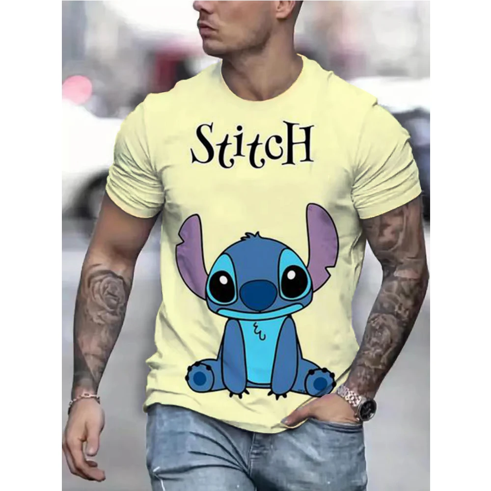 Stitch Men\'s T-shirt Disney Short Sleeve 3D Cartoon Print T-shirt Casual Fashion Men\'s T-shirt Summer Oversized Men\'s Clothing