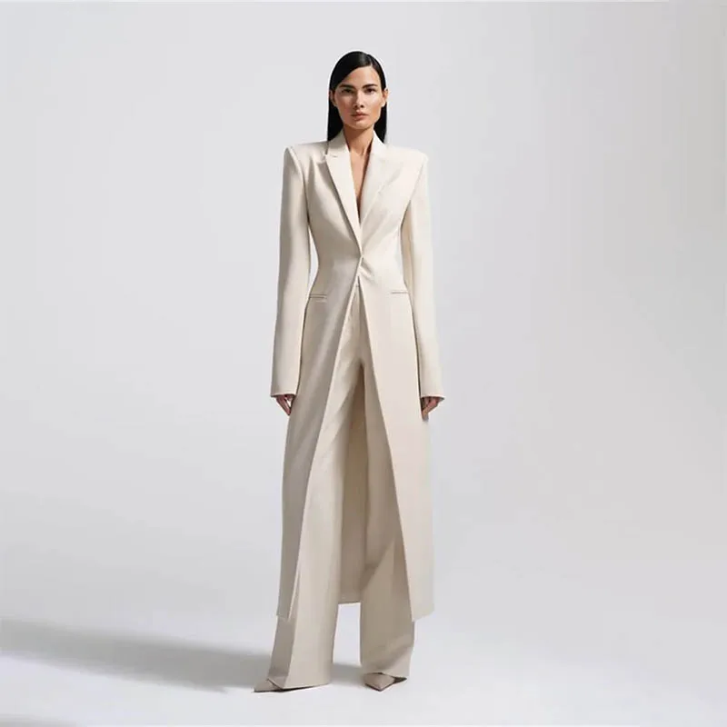 Modern Sexy Women Suit Sets Long Jacket 2 Pieces Ankle-Length Mother of the Bride Pants Custom Made Wedding Party Prom Dress ﻿