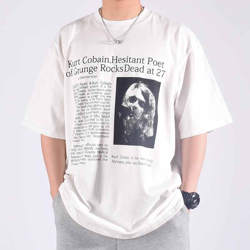 Główna ulica zespół rockowy Cobain Heavyweight krótki rękaw bardzo duża luźne codzienne czyste modna bawełniana modne T-shirt męski