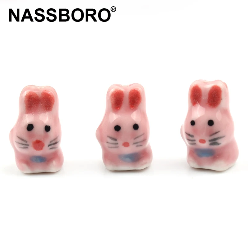 12x19mm Hand Painted Cute Pink Rabbit Ceramic Beads for Jewelry Making Supplies Loose Spacer Porcelain Beads Diy Accesorios