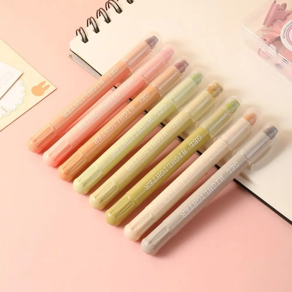 8PCS Portable Solid Gel Highlighters Set Eye Protection Large Capacity Fluorescent Pen DIY Scrapbook Color Marker Pen Students