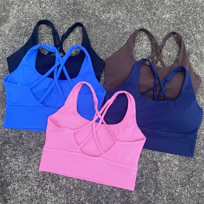 Cross Straps Sports Bra Push Up Gym Underwear Women Breathable Yoga Vest Clothes High Impact Fitness Workout Top With Chest Pad