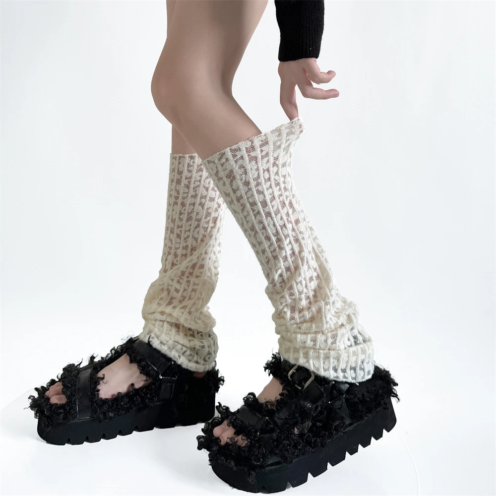 Autumn Hollow Leggings Personality Heart Wave Mesh Pile Socks Women's Japanese Korean JK Lolita Boots Covers Sweet Leg Warmers