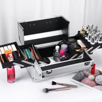 Estuche de tren de maquillaje, estuche de aleación de aluminio, caja de herramientas para pedicura con asa, caja de cosméticos, estuche organizador de maquillaje portátil
