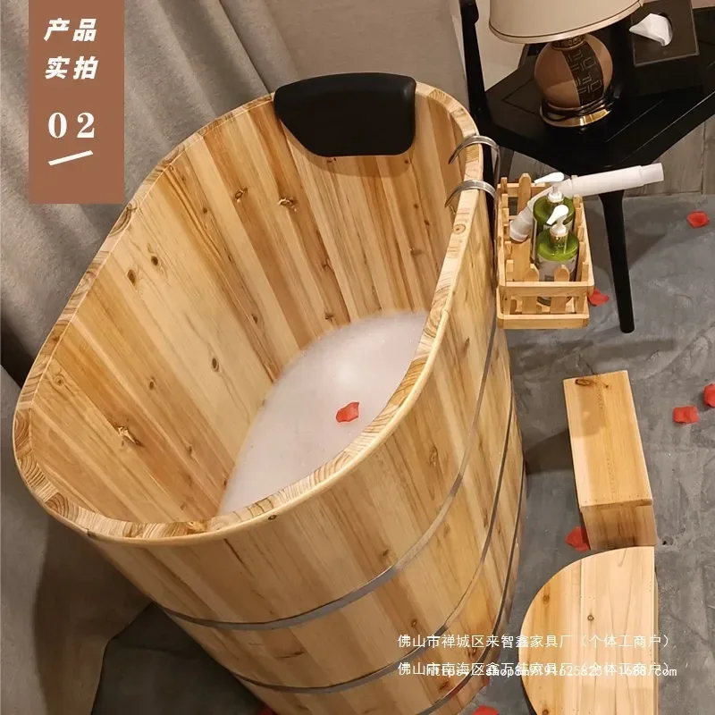 YAO Small Bathroom Heightened Wooden Bathtub Adult Full Body Soaking Tub Sauna Bucket Bath Basin for Home Spa Relaxation