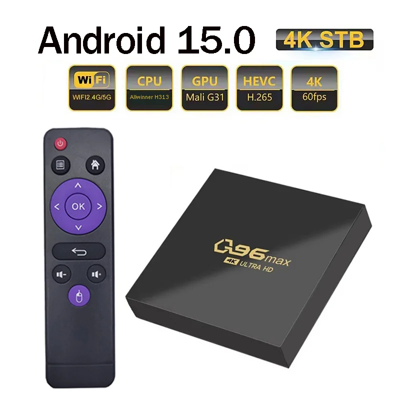 Boîtier TV Android 15.0 IPTV Q96 Max Allwinner H313 Quad Core HD 4K 8GB 128GB Double WiFi 4G 5G Smart Box
