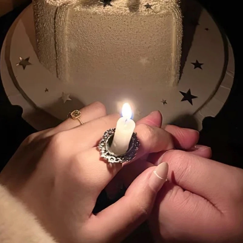 Creative Oval Romantic Ring with Candle Stick Birthday Timeless Diameter Gem Base Holder Birthday Gifts DIY Jewelry Accessories