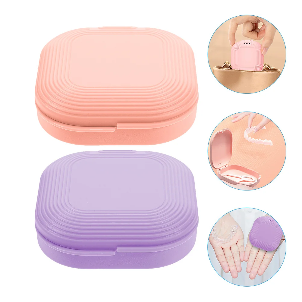 

2Pcs Denture Box Small Portable Retainer Case Breathable Travel Denture Storage Holder Mouth Guard Container Colored