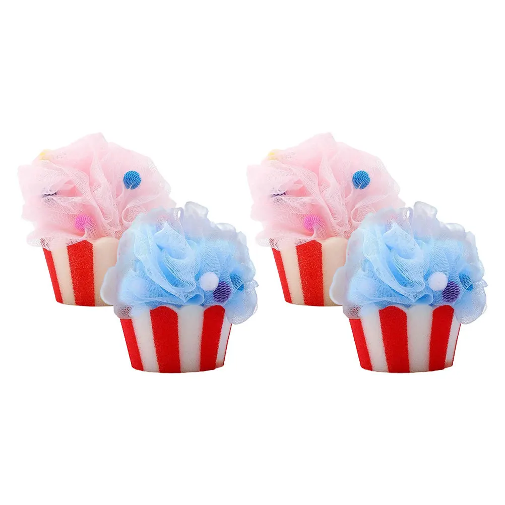 

4pcs Bath Ball Ice Cream Shape Soft Comfortable Exfoliating Foam 'S Bathing Tools Travel Mini Loofah