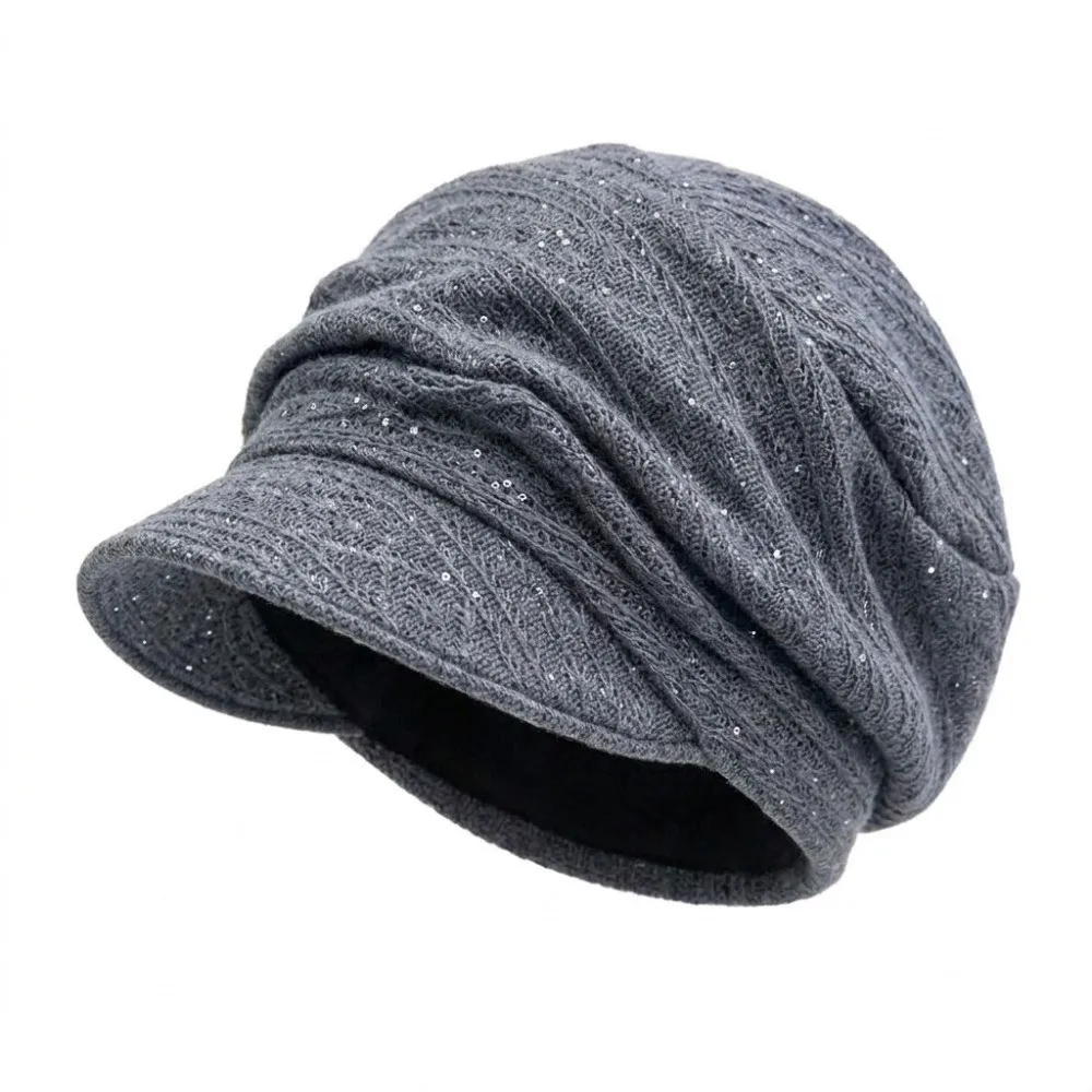 Fashion Soft Newsboy Beret Hat Shimmer Dots Decor Breathable Visor Hat Foldable Stretchy Knit Beanie Shopping
