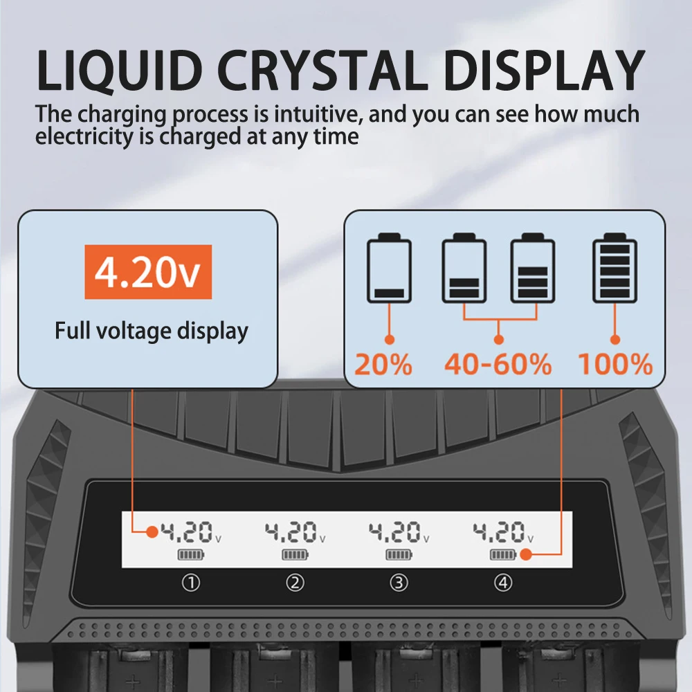 1 2 4 Slot Battery Charger Intelligent LCD Screen 18650 4.2V Rechargeable Lithium Battery For 1.2V NI-MH AA / AAA Battery Charge