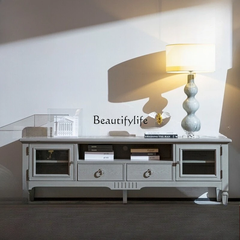 

Modern American solid wood TV cabinet European furniture living room with floor-to-ceiling cabinet for pumping storage