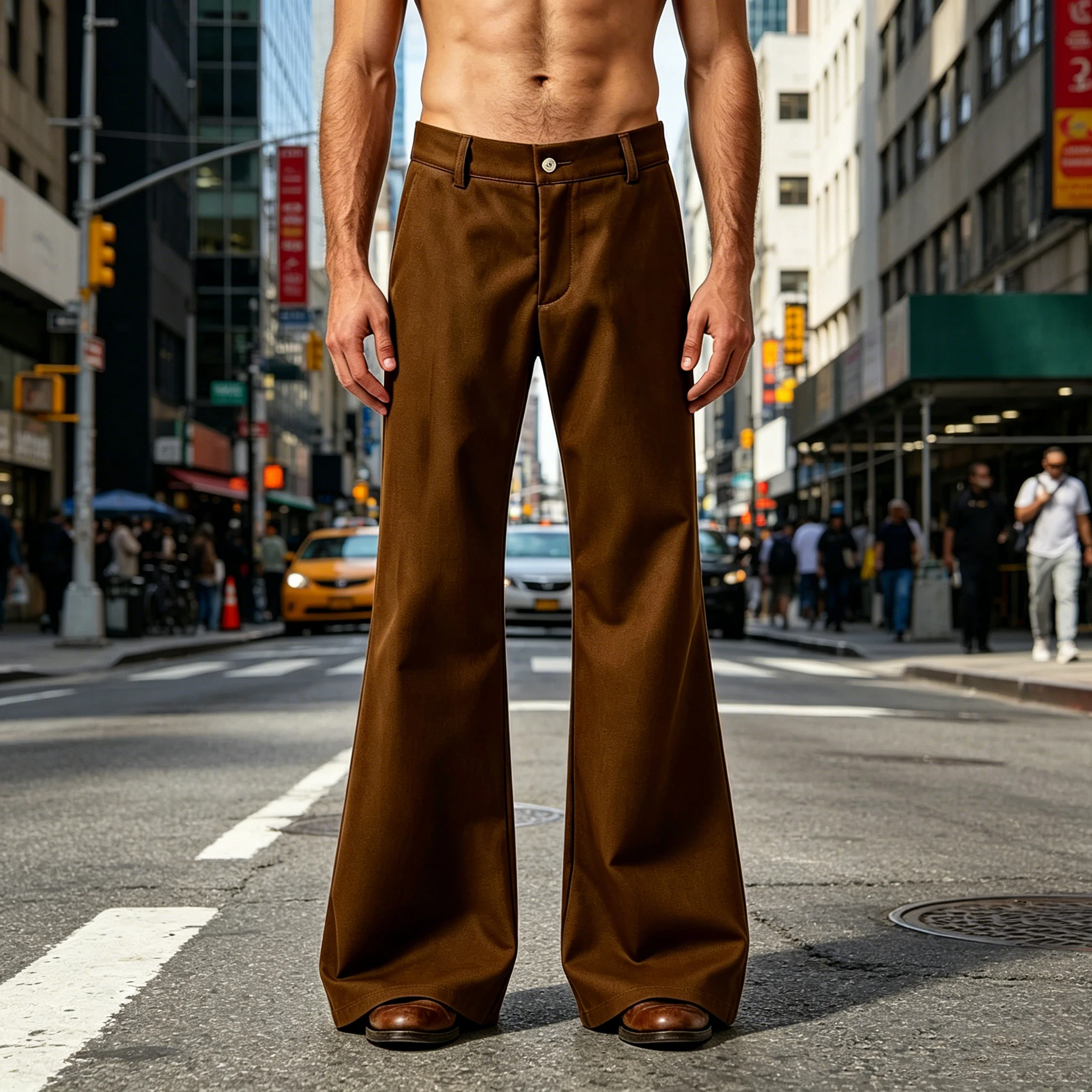 メンズフレアパンツ 70年代レトロ ハイウエスト スリムフィ - Wide Leg Trouser 70S のレビューと価格