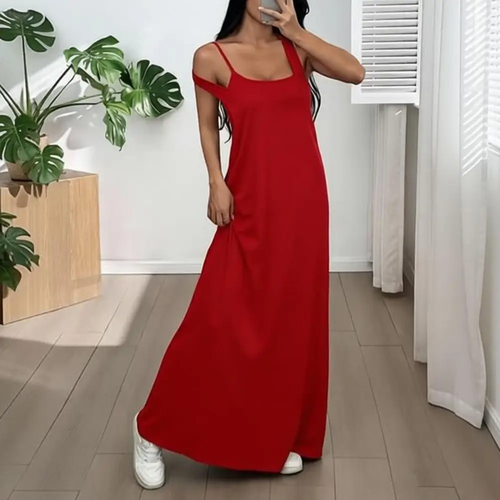 Women Cami Top Dress Two Piece Set Summer Solid Color Wide Strap Long Dress Camisole Casual Ankle Length Sleeveless Midi Dress W view 3