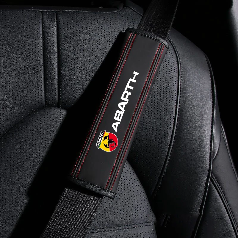 Car Seat Belt Nappa Leather Safety Belt Shoulder Covers For Abarth Punto 124 125 500 595 695 500C 500X 5CC 695C Fiat Viaggio