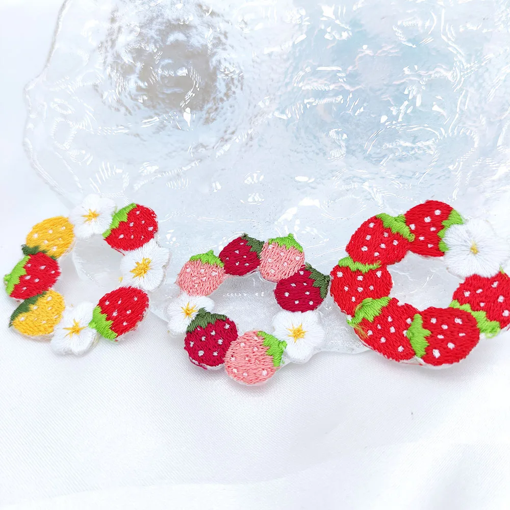 Strawberry Flower Donut Embroidered Patches For Clothing Kids  Iron-on Transfers For Shirt Scratch Patch Sewing Applique