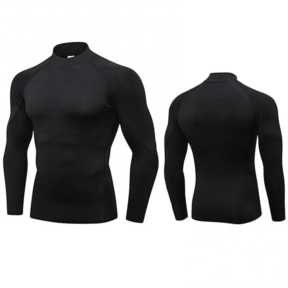 Men\'s Turtleneck Quick dry Long-Sleeved Compression Long Sleeved Sports Fitness Tight T-shirt Running Casual Spring and Autumn