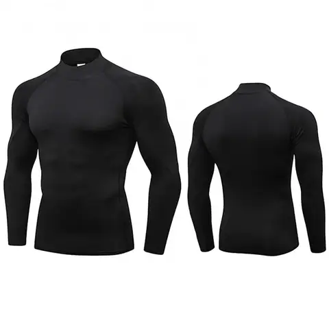 Herr Polotröja Snabbtorkande Långärmad Kompressionströja Långärmad Sport Fitness Tight T-shirt Löpning Casual Vår och Höst 8 best sales kompressionströja med polotröja - №2