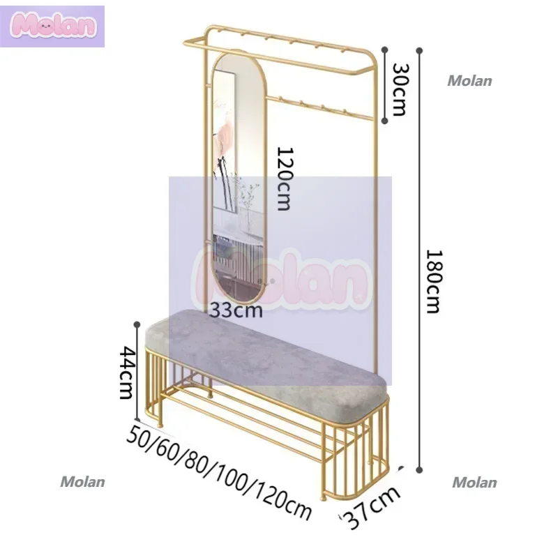 

Coat Rack Iron With Shoes Storage & Bench 10 Racks Clothers Hangers Standing With Mirror Nordic Simple Modern Clothing Hooks