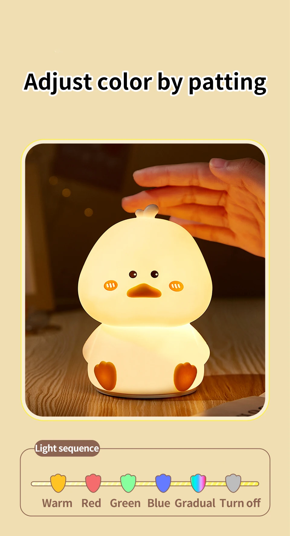 Rechargeable LED Night Light Duck Patting Silicone Lamp Cute Children Nightlights for Home Bedside Room Decor Birthday Gift