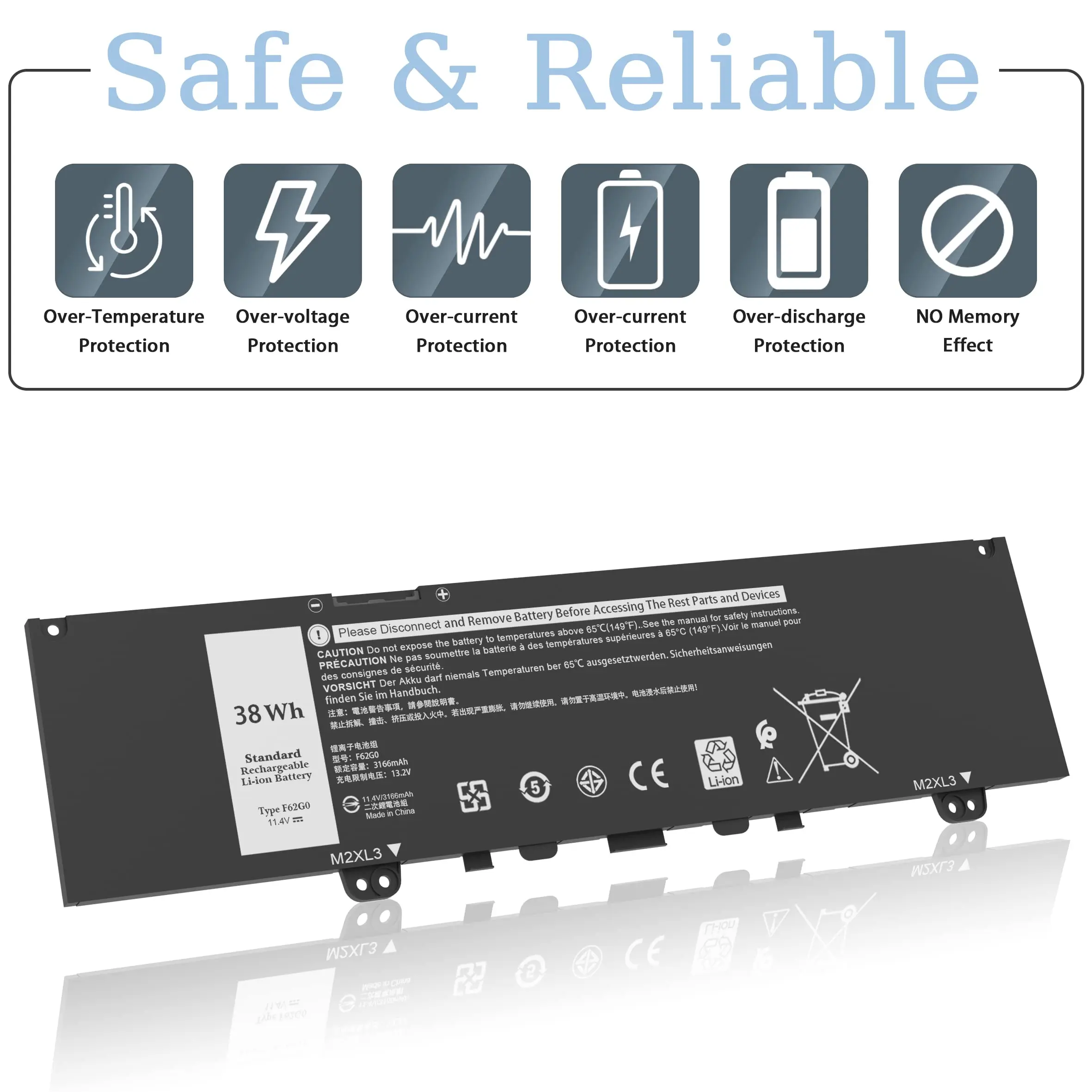 F62G0 Battery for Dell Inspiron 13 7000 7373 7386 2-in-1 7370 7380 P83G P83G002 P91G001 P87G001 Vostro 13 5370 Series 39DY5