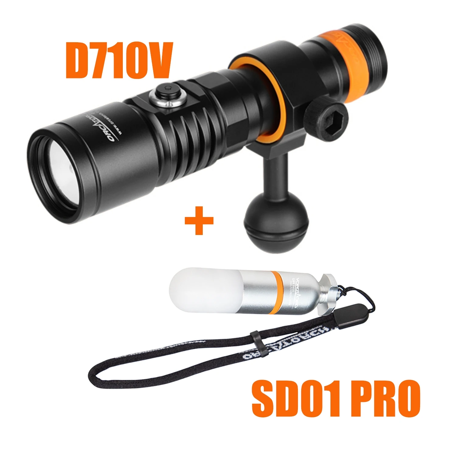 

ORCATORCH D710V Dive Lights+SD01 PRO Dive Beacon Powerful Scuba Diving Torch Professional Underwater Video Light Lamp for Diving