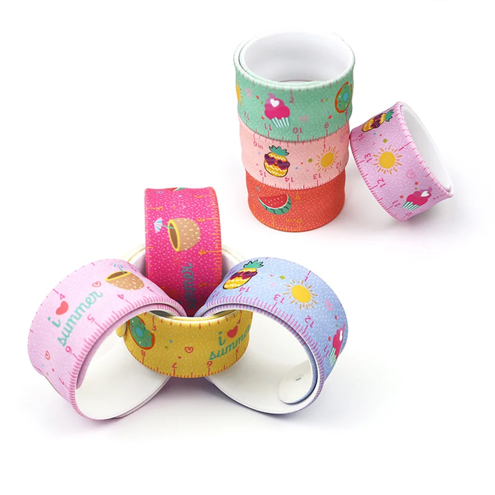 

6pcs Silicone Ruler Wristbands Summer Creative Cartoon Patted Bracelets Eco Friendly Material Flexible Elastic Safe No