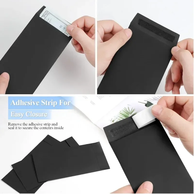 50pcs Envelopes Kraft Black for Cash Banknote Small Change Storage Packaging Sealed Bag Business Document Wedding Invitations