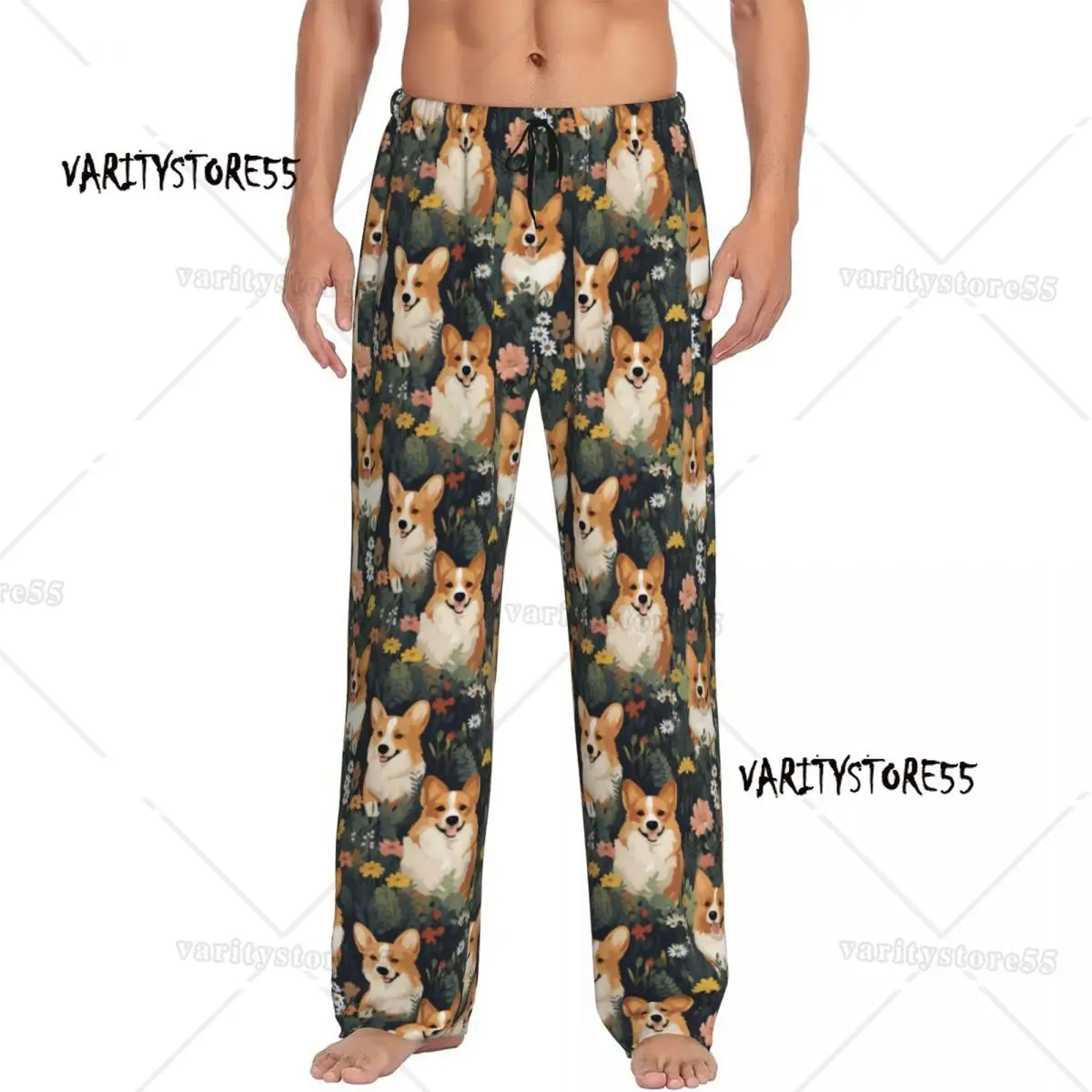 

Custom Cute Pet Dog Corgi Pajama Pants Sleepwear Men's Elastic Waistband Sleep Lounge Bottoms with Pockets