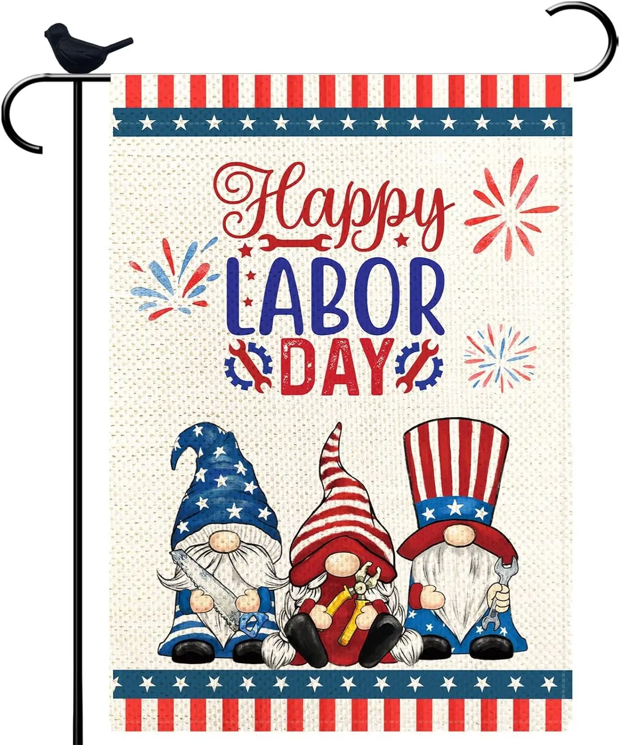 Happy Labor Day Garden Flag Three Gnome Celebrate Labor Day Double Sided Vertical Working Tools Patriotic USA Flags USA Garden Y