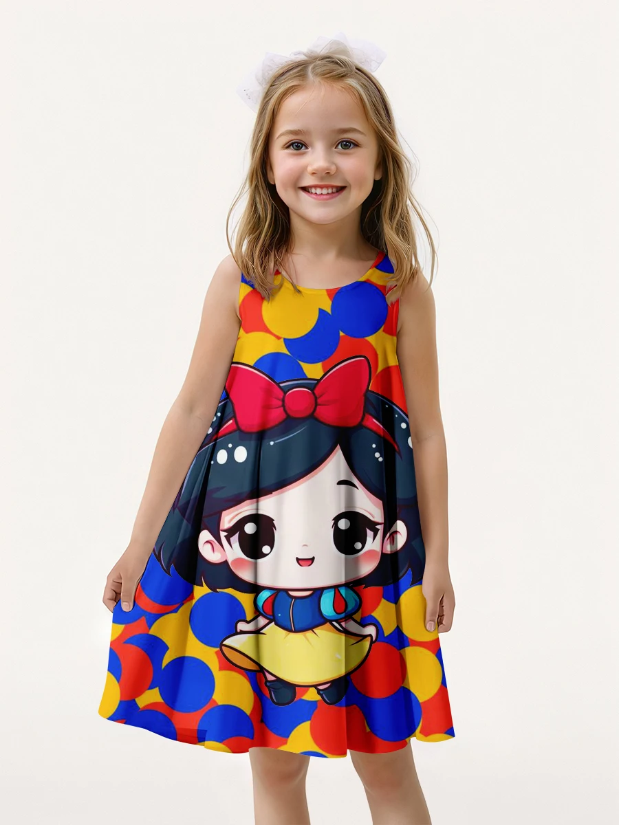 MINISO Disney Snow White Summer Girls Sleeveless Dress Cute 3D Print Girls Dress Fashion Children\'s Clothing Party Boys Trendy