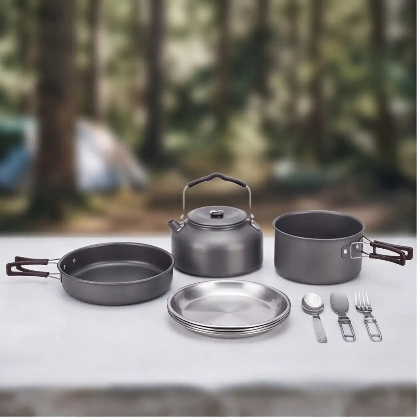 10-Piece Outdoor Cookware Set (8 Utensils + 1 Color Box + 1 Storage Bag) Stainless Steel Camping Cookware Full Set, Folding Handle Soup Pot With Sealed Lid, Lightweight Stackable Storage For Hiking And Camping st260724182030207981228