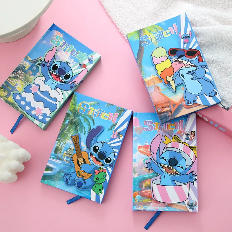 

New Disney Stitch Notebook A6 Magnetic Hard Shell Color Page Ledger Stitch Notebook Student Stationery Girl Gift