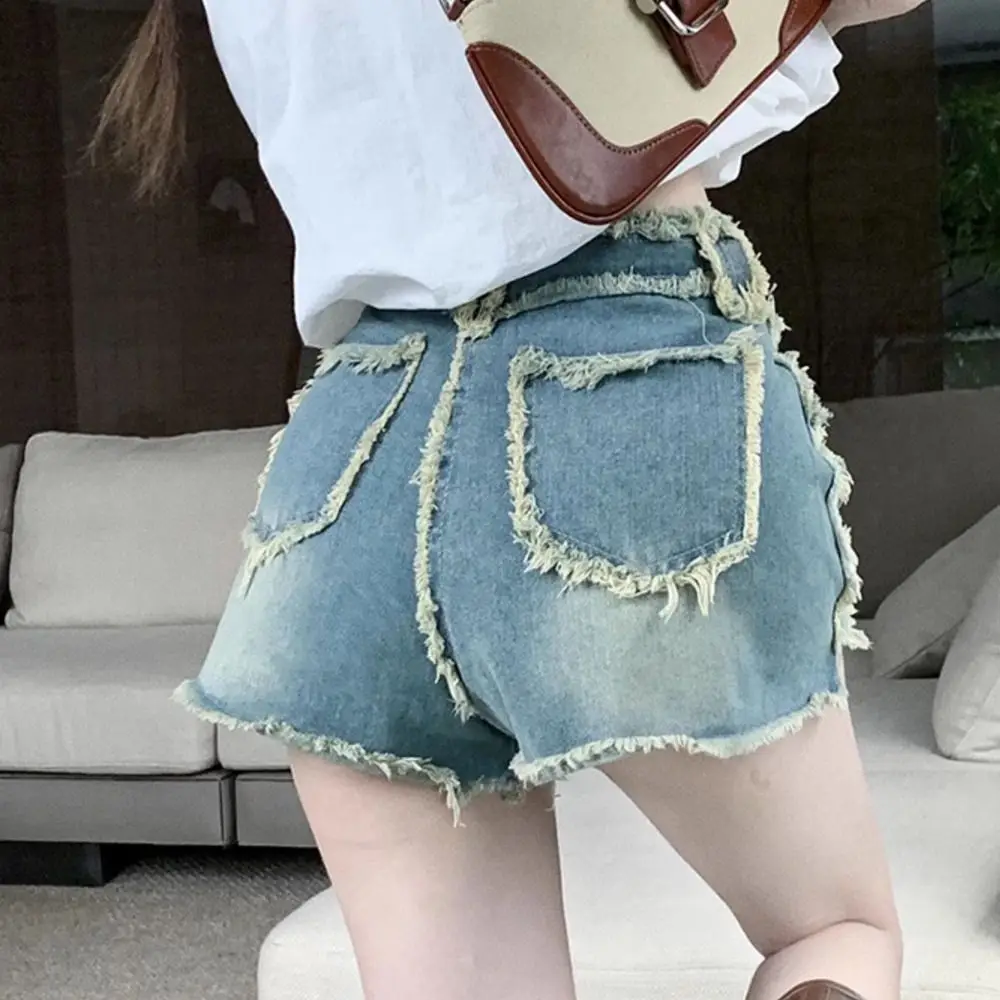 

Denim Shorts Raw Edge High Waist Hot Girls 2024 Summer New Slimming Wide Leg Pants Niche Design Raw Edge Hot Pants