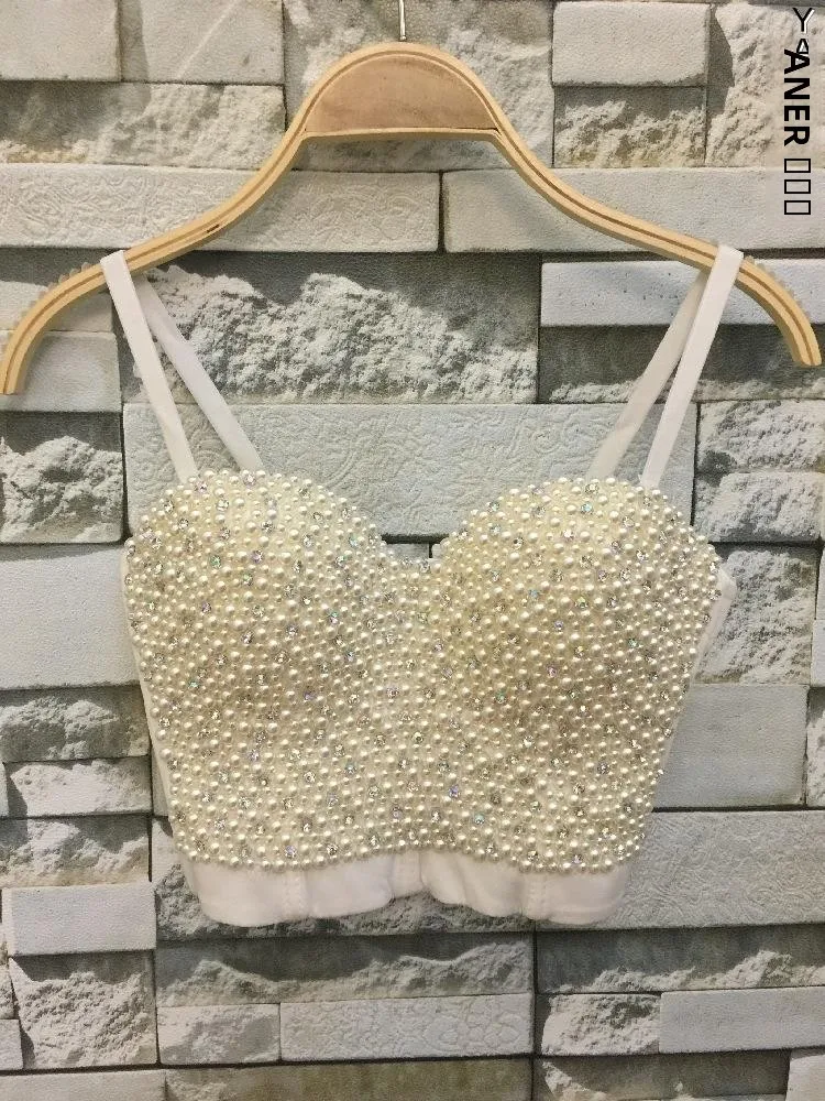 

New Summer Sports Bra Top Pure Color ort Strap Vest Women Inner Match Tube Top Versatile Bal Decoration Pearl Diamond