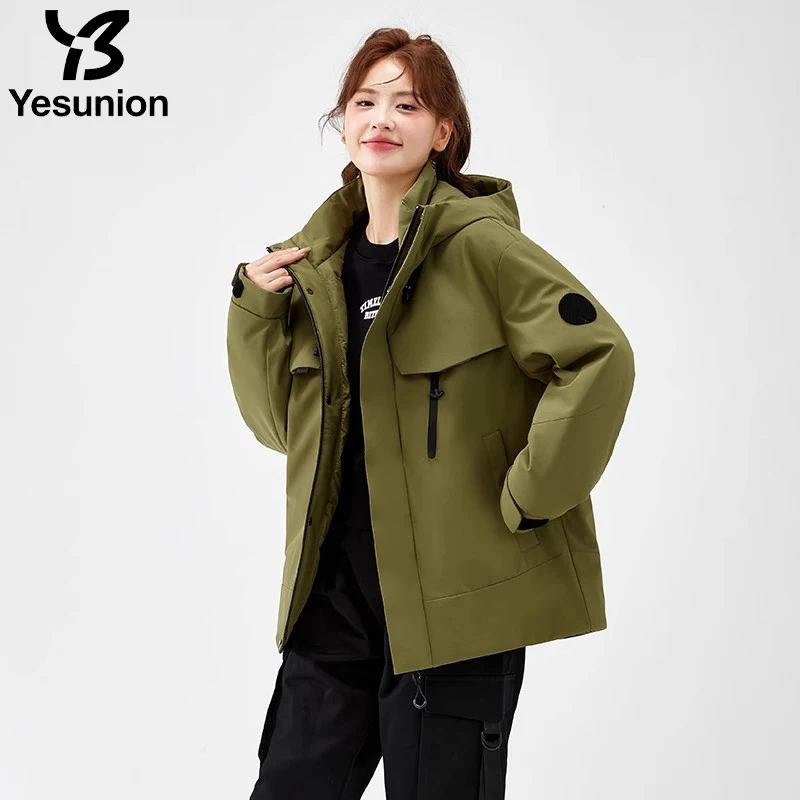 YESUNION 3 in 1 スノーマウンテンダウンジャケット レディース 冬用コート 防風 ウィンドブレーカー キャンプ サイクリング トレッキング アウトドアジャケット