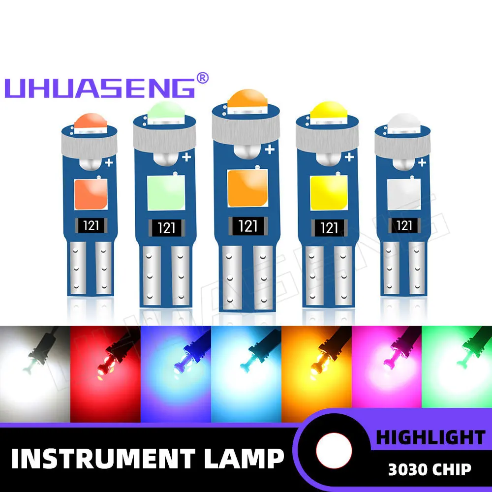 

UHUASENG 10PCS Meter Led T5 Bulb W3W 17 2721 3SMD 73 74 Instrument Dashboard Plate Panel Indicator Signal Lamp Warning Light Car