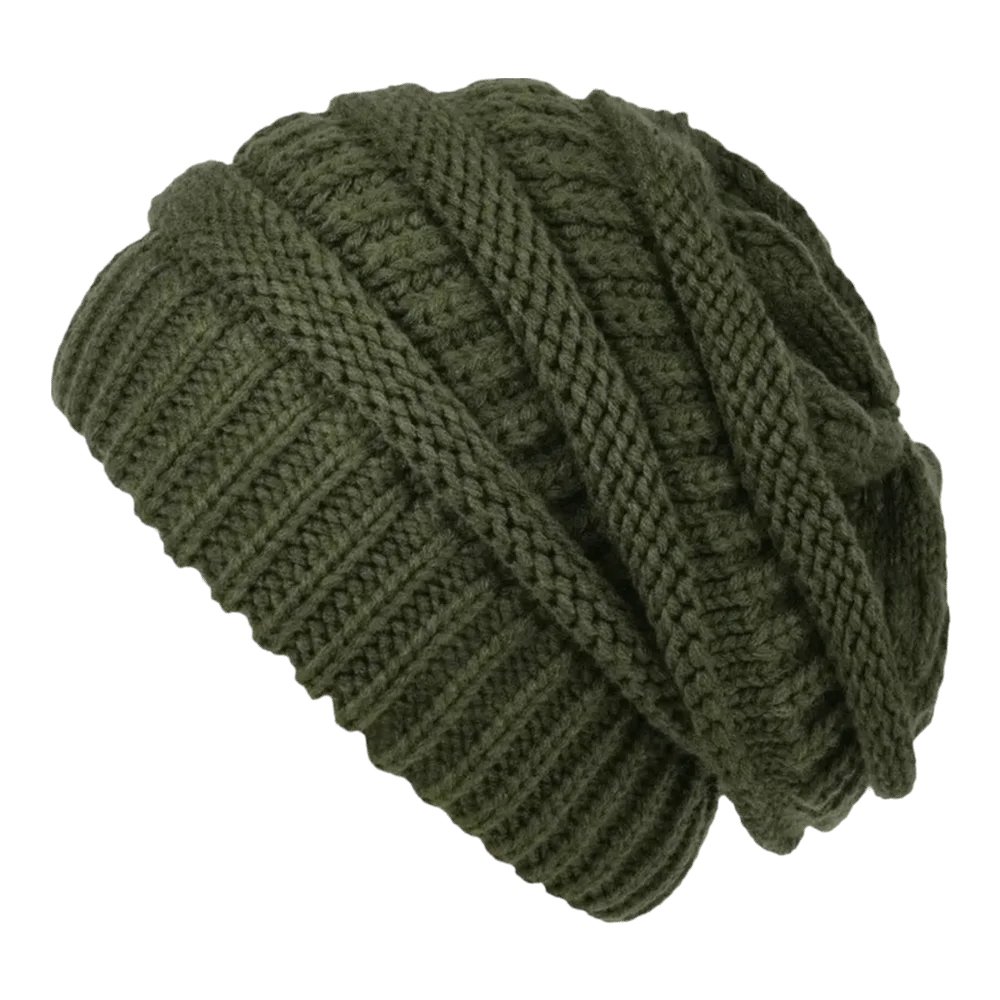 Casual Chunky Knit Slouchy Beanie Soft Loose Elastic Pullover Hat Face Slimming Warm Cold Weather Hat Various Occasions