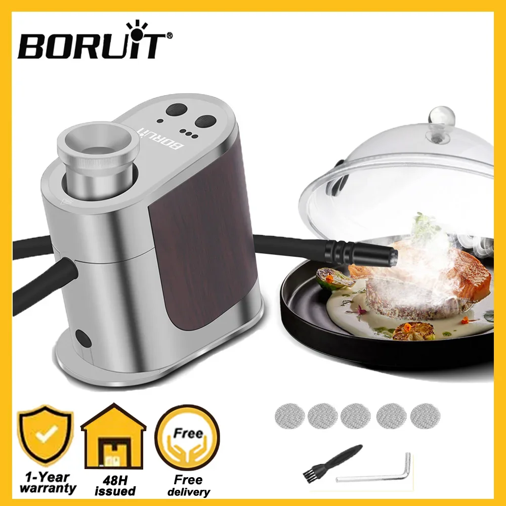 BORUiT Smoke Infuser Food Cocktail Smoker Generator Bar Portable Type-C Rechargeable Molecular Cuisine Meat Smoking Gun BBQ