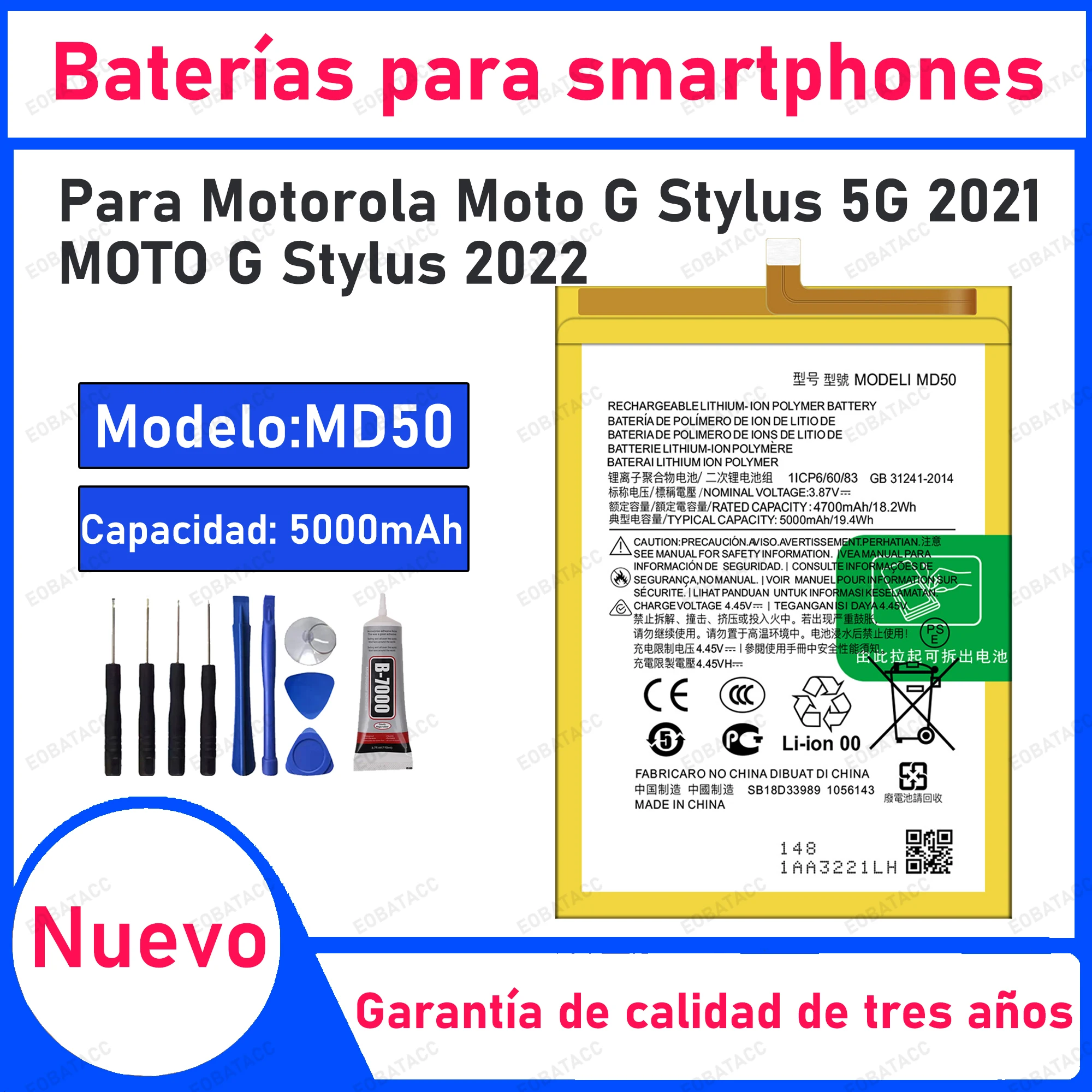 

100% New 5000mAh MD50 Battery For Motorola Moto G Stylus 5G 2021 Replacement Bateria+Free Tools