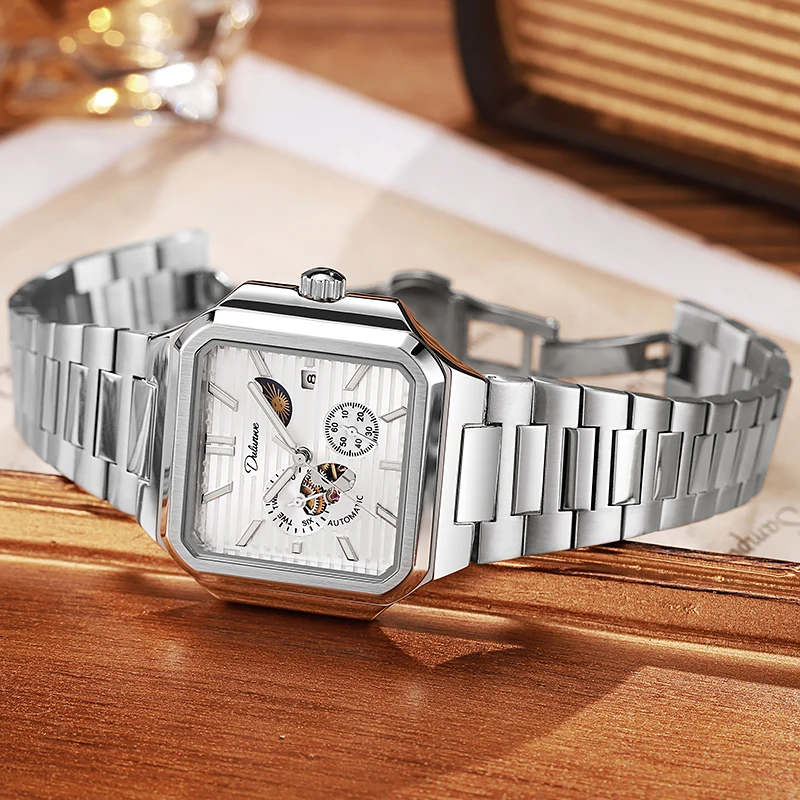 2025 Neue Top-Herren-Automatikuhren mit quadratischem Zifferblatt, mechanische Armbanduhren für Herren, wasserdicht, modische Uhren für Herren, Marke DULUNWE