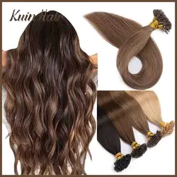 Extensiones de cabello de punta en U, postizos Remy humanos reales, cápsulas de queratina recta Natural, uñas de Color puro, cabello humano preadherido de fusión