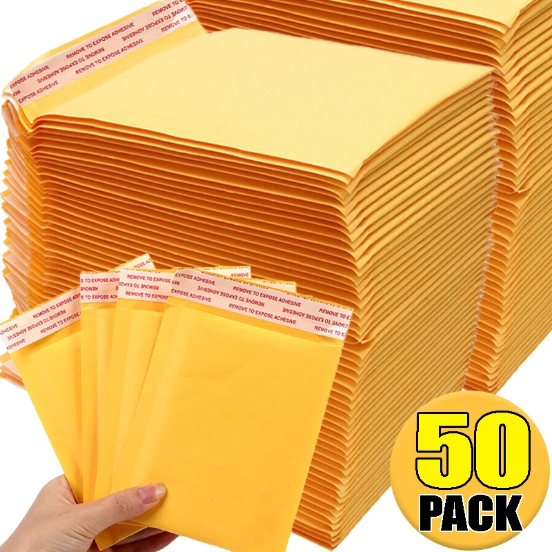 50/10 Stück Kraft-Luftpolsterumschläge, selbstklebende Versandtaschen, wasserdichte Versandumschläge für Geschäfts- und Geschenkverpackungen