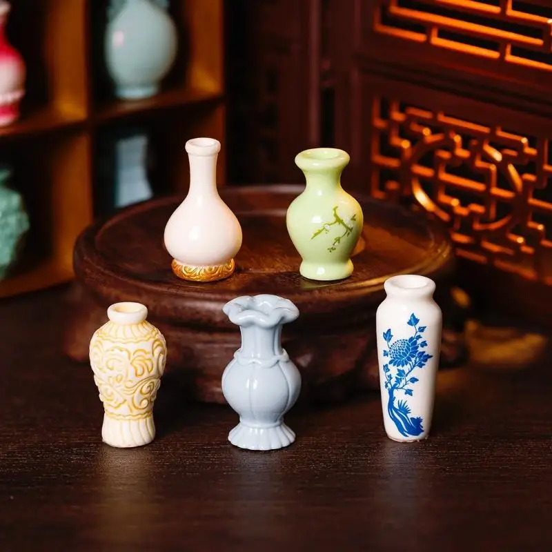 9Pcs Miniature Dollhouse Antique Vase Non-Toxic Resin Ornament for DIY Craft Home Micro Decor Collection
