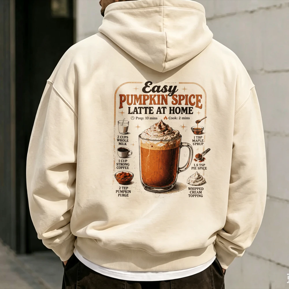 Vintage Pumpkin Spice Latte Hoodie Easy Recipe At Home Fall Coffee Cozy Cottagecore Aesthetic Double Sided Print Unisex Pullover