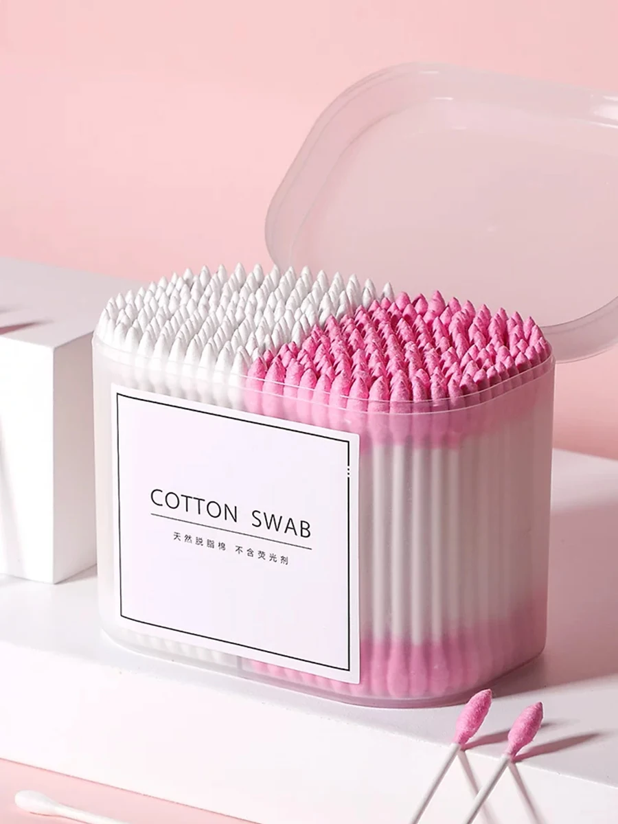 1/2 Box Disposable Cotton Swabs Double Head Round Pointed Tips Flexible for Ear Cleaning Makeup Portable Multi-Purpose Home Use