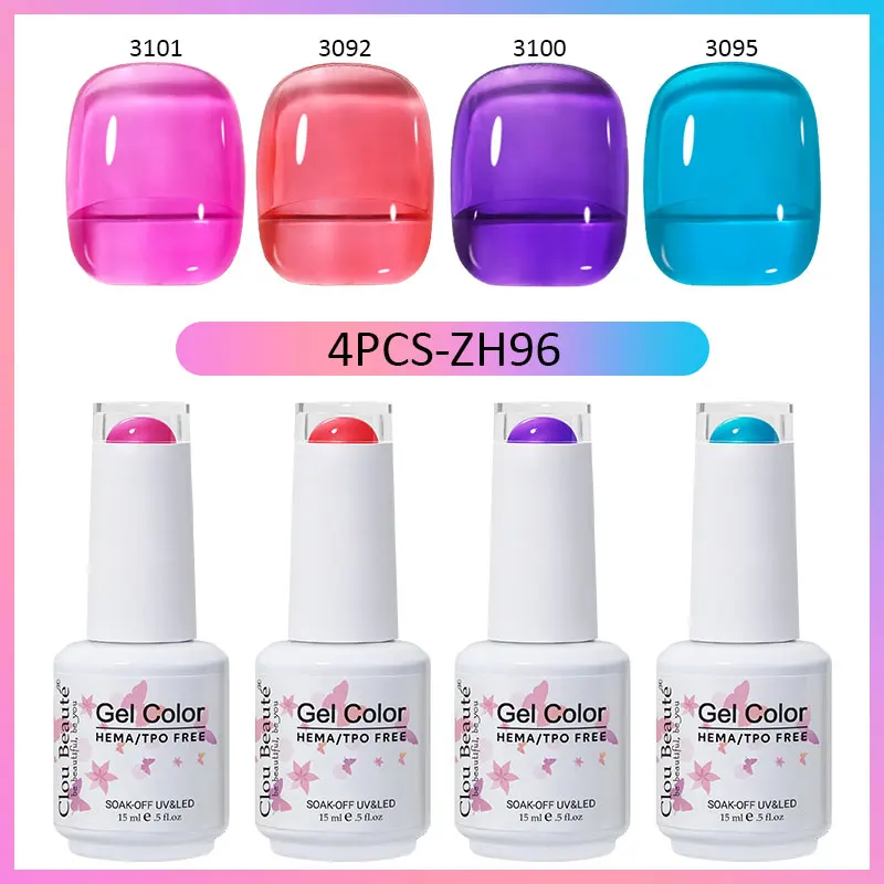 ClouBeaute 4Pcs/Set 15ml Macaron Gel Nail Polish Semi Permanent UV Gel Soak Off Nail Art Kit Varnish For Manicure Top Base